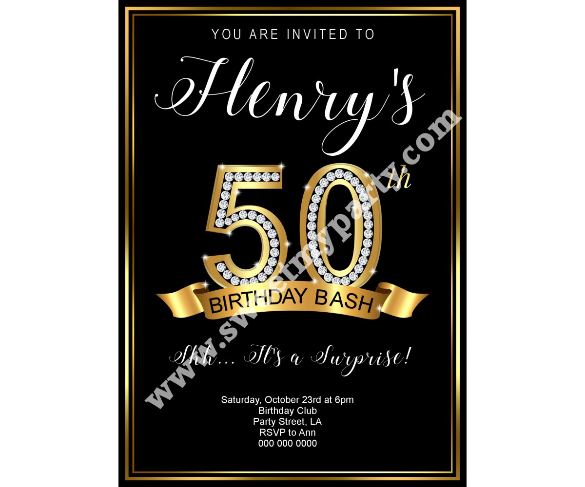 50th 60th 40th 30th Birthday Invitation,Gold Diamonds Birthday Invitation,(1ab)